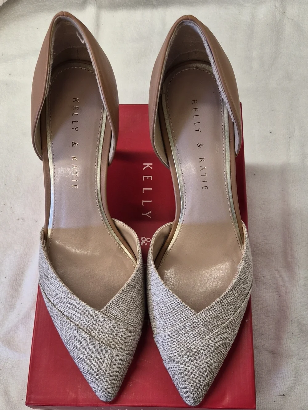 Kelly & Katie Two-Tone Pointed D'Orsay Pumps - Beige & Tan Size 8.5